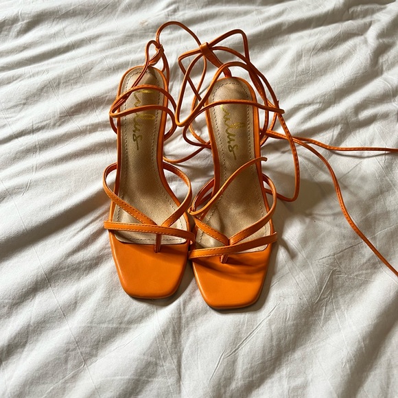 Lulu’s Simonee Orange Lace-Up High Heel Sandals * worn once * size 6 - Picture 2 of 7